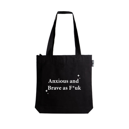 Anxious and Brave as F*ck | Black Zipper Tote Bag