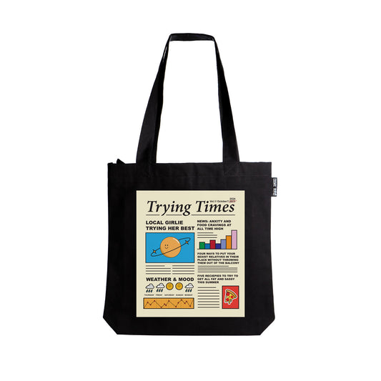 Trying Times | Black Zipper Tote Bag