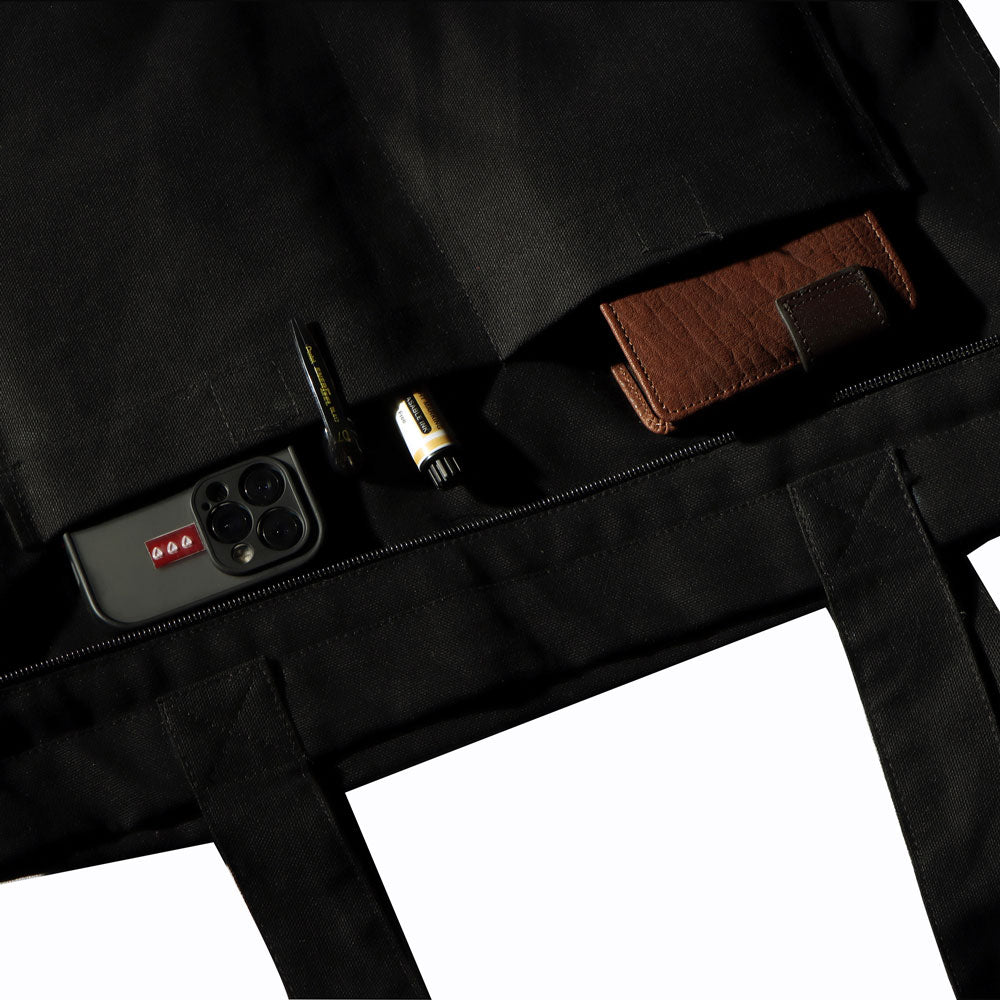 Who Cares | Black Zipper Tote Bag