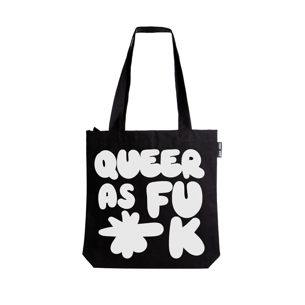 Queer As Fuck | Black Zipper Tote Bag