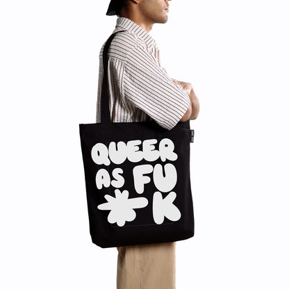 Queer As Fuck | Black Zipper Tote Bag