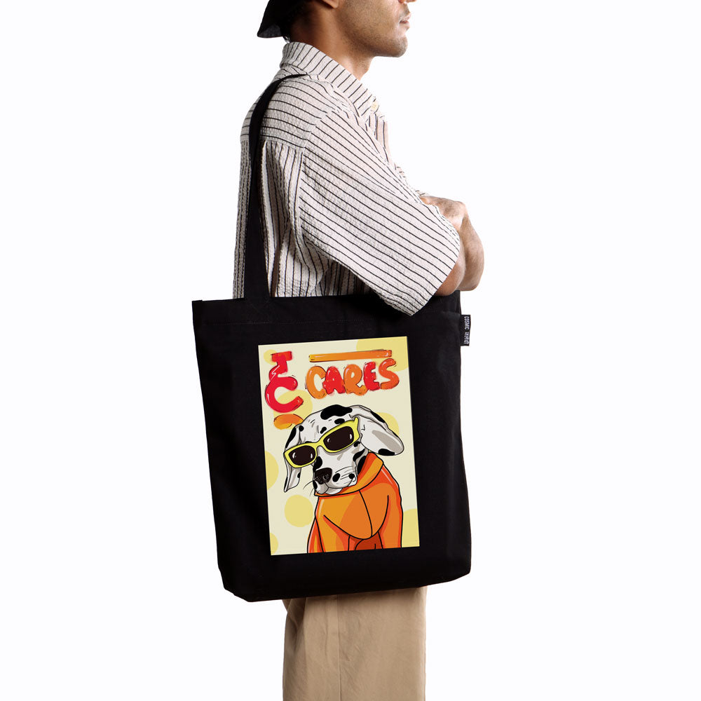 Who Cares (dog) | Black Zipper Tote Bag